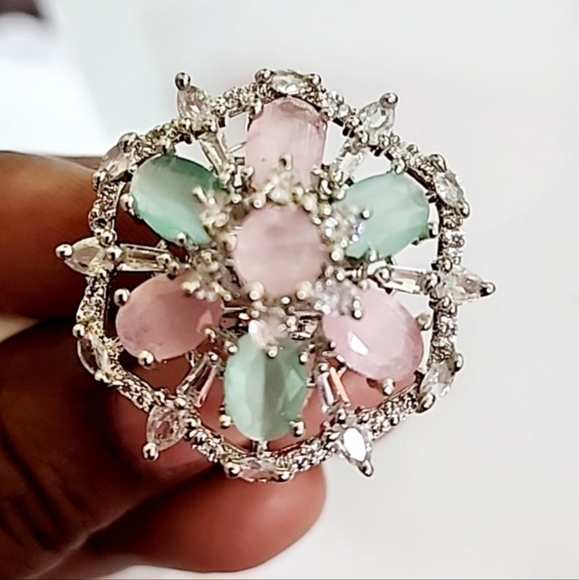 Indian AD Bollywood Multicolor American Diamond CZ adjustable ring - Picture 3 of 4